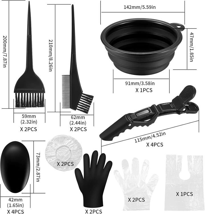 18 Pcs Tools for Hair Colouring Kit, Dying, DIY Beauty Salon Bleaching, Dye Bowl and Brush, Including Mixing, Ear Cover, Shawl, Gloves, Clips