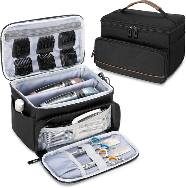 Carrying Case for Clippers, Men Trimmer Kits Storage Bag Compatible with Andis, Hatteker, Oster Hair Clipper and Cutting Tools, Black