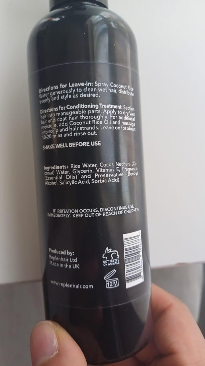 Rice Water Coconut Hair Growth Spray - Leave in Conditioner Infused with Coconut Oil Hair & Essential Oil for Hair Growth, Reduces Hair Fall, Dandruff & & Promotes Thicker Hair - 250Ml