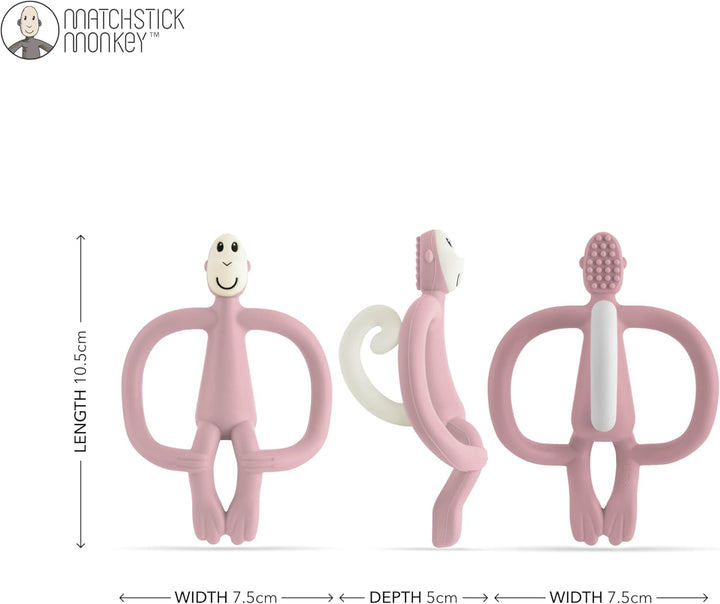 , Original Teether & Gel Applicator, Antimicrobial Silicone Teething Toys for Baby, Easy to Grip, BPA Free, 3 Months Old+, 10.5 Cm, Dusty Pink Monkey