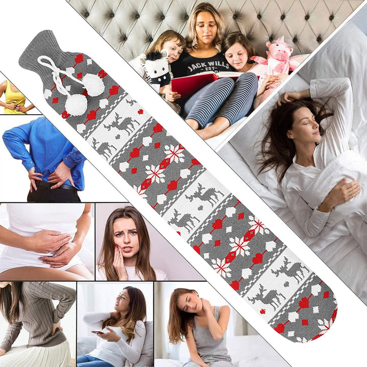 Long Hot Water Bottle with Soft Cover, Pure Natural Rubber Hose Warm Hot Water Bottles Neck Hot Water Bottle with Cover Warmer for Neck Shoulder Legs Body