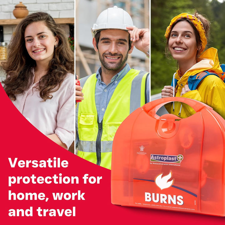 First Aid Burns Dispenser in Compact Red Piccolo Box - Refillable First Aid Kit with Burn Gel, Gloves and Burn Dressings - Essential Medical Equipment for Home, Workplace, or Car