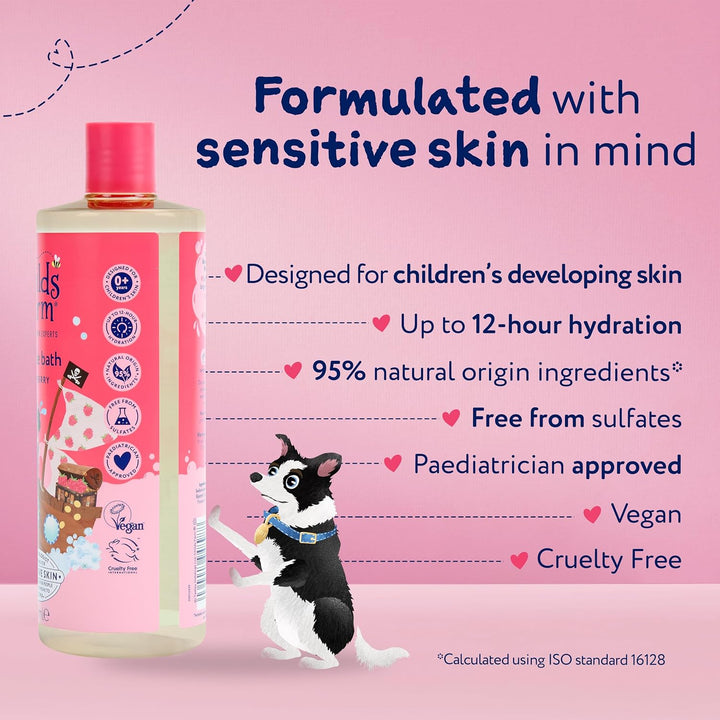 Kids Bubble Bath, Raspberry | Gently Cleanses & Soothes | Suitable for Dry, Sensitive Skin, 500Ml
