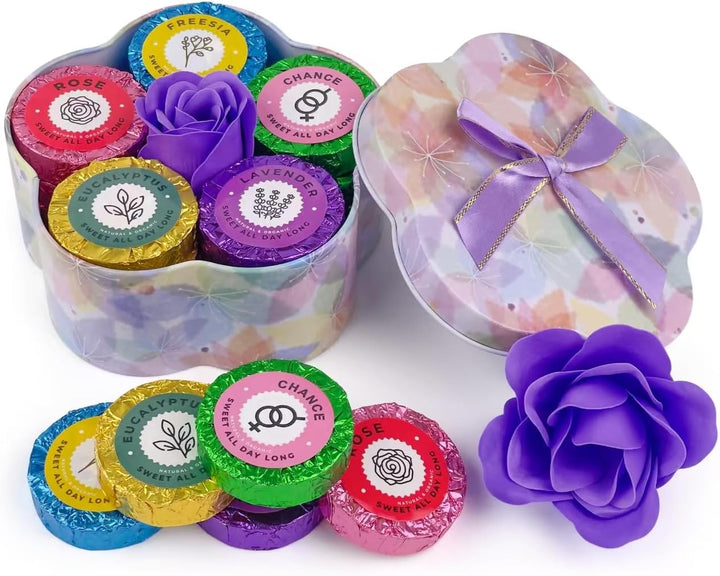 Shower Steamers Aromatherapy 20 Pack - Gift for Women Set with Flower Shape Metal Box, Essential Oil Stress Relief Shower Bombs, Long-Lasting Fragranc