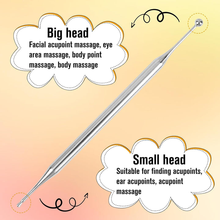 Double Headed Body Probe Pen Acupuncture Pen Stainless Steel Manual Acupressure Pen Portable Fascia Massage Tool Facial Reflexology Tools Promote Blood Circulation for Facial Massager