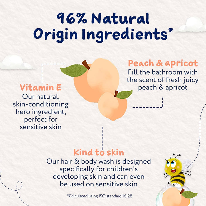 Kids Hair & Body Wash, Peach & Apricot | Tear-Free, Gently Cleanses | Suitable for Dry, Sensitive Skin, 250Ml