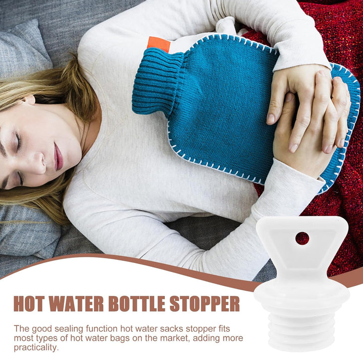 2Pcs Hot Water Bottle Cap, Leakproof Rubber Bottle Plug, Hot Water Bag Cover, Stopper for Water Sack, White