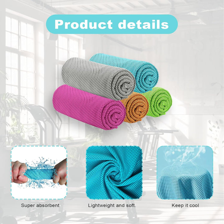 Cooling Towels for Neck and Face, 5PCS Cool Cold Towel, Soft Breathable Sweat Towel for Sports Gym Yoga Workout Running Camping(30X90Cm)