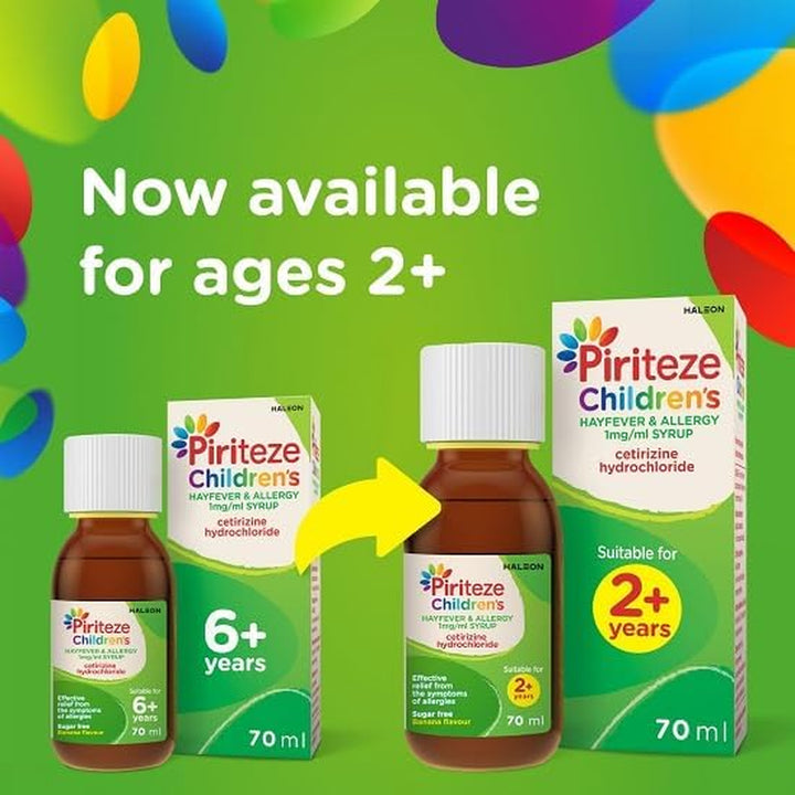 teze Children’S Hayfever & Allergy Syrup. Sugar Free, Banana Flavour Syrup Containing Cetirizine (Antihistamine). 2 Years+, 70Ml