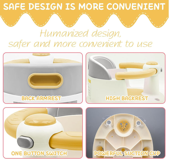 Baby Bath Seat for Babies 6 Months & Up, Non-Slip Toddler Sitting up Bathtub Seats, Open Design Infant Bath Tub Chair with 4 Suction Cups for Shower (Yellow)