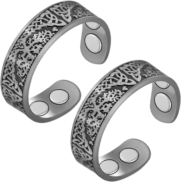 Lymphatic Drainage Magnetic Rings for Women - Copper Ring Finger Thumbs 7X Strength - Adjustable Solid Pure Copper with Present Box (Silver)