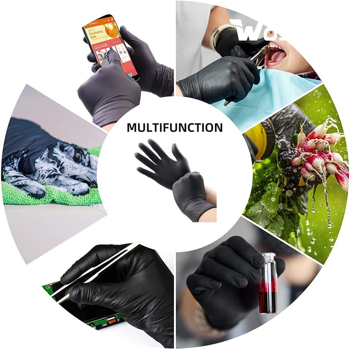 ] Black Nitrile Disposable Gloves | Latex Free | Powder Free | Medical Exam Gloves | Use in Surgical, Home, Cleaning, and Food Gloves | Extra Strong and Thick –Box of 100 – Black - (Medium)