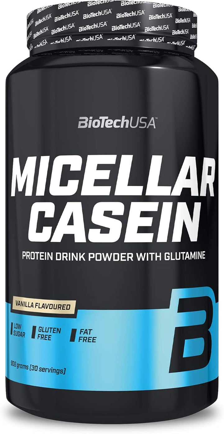 Micellar Casein Protein Powder | Extended Absorbtion Time | Gluten-Free, and Fat-Free | Added L-Glutamine, 908 G, Strawberry Casein protein, Slow-digesting protein, Protein supplement, Protein powder, Muscle recovery protein, Fitness protein, High protein