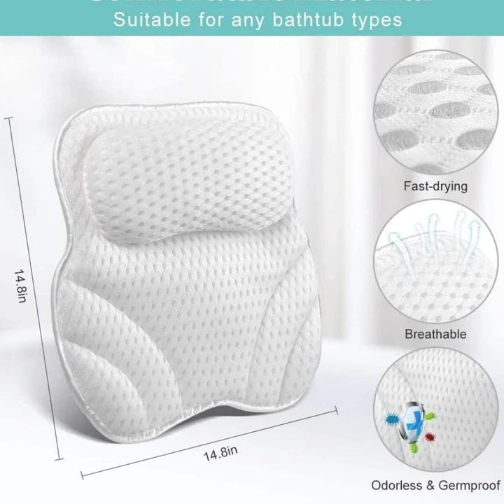 Luxury Bath Pillow Cushion Ergonomic Pillow with 4D Air Mesh Technology and 6 Suction Cups Helps Support Head Neck Back Shoulder Fits All Bathtub Hot Tub and Home Spa UK Brand
