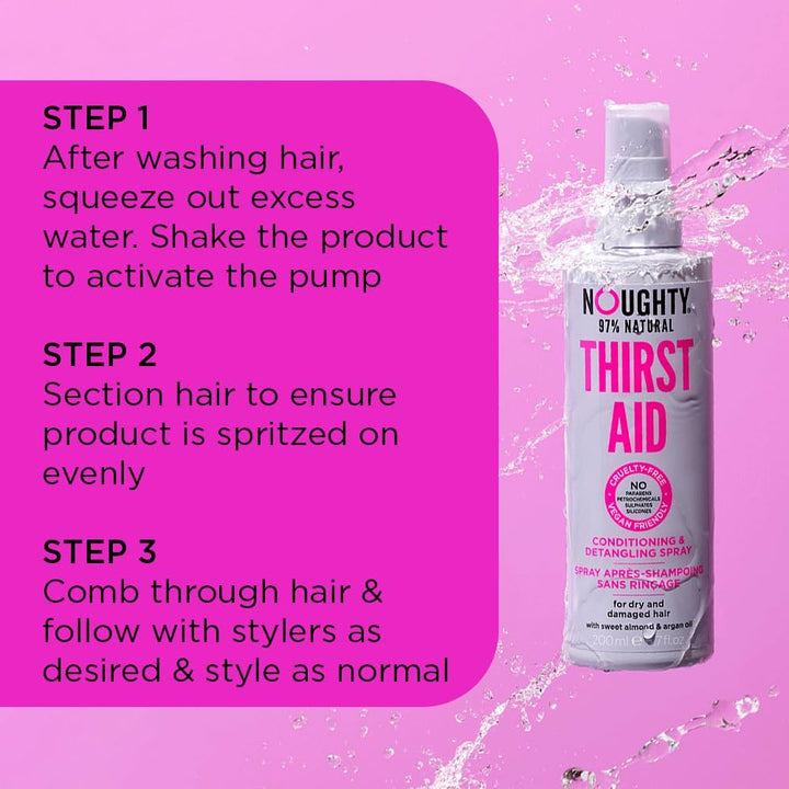 97% Natural Thirst Aid Conditioning and Detangling Spray Sulphate Free Vegan Haircare, Leave in De-Tangler Treatment for Dry & Damaged Hair 200Ml