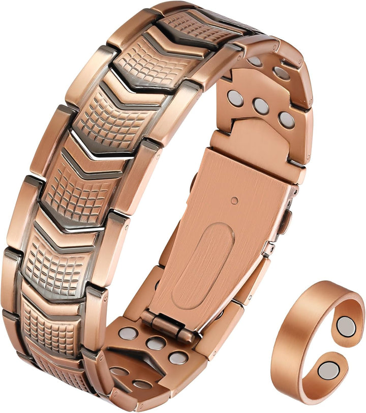 99% Copper Bracelet for Men, Magnetic Bracelet with 57Pcs Ultra Strength Magnets. Adjustable Wristband with Removal Tool&Jewelry Gift Box