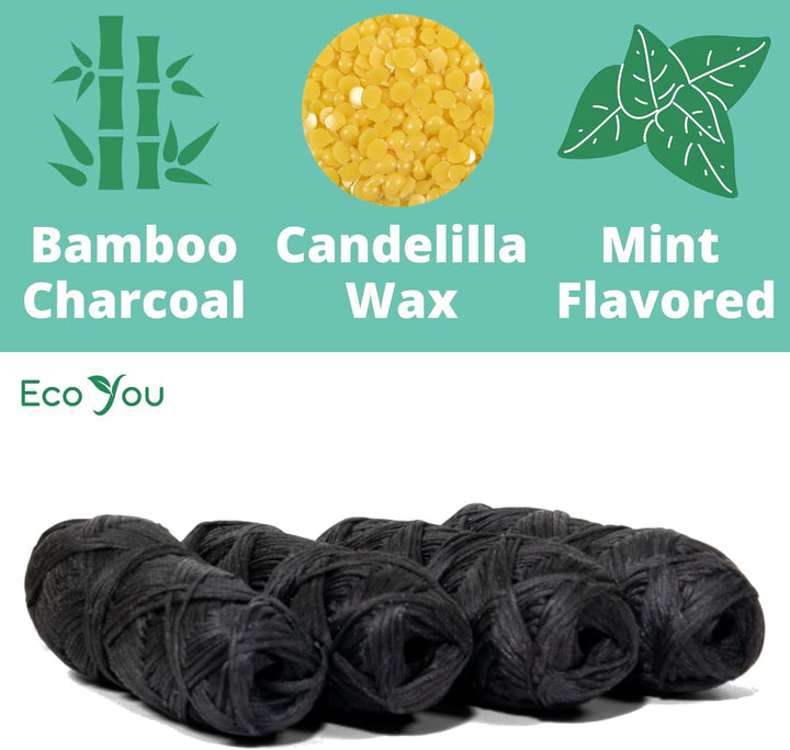 Eco Floss Charcoal Dental Floss Refills | Mint & Candelilla Wax Biodegradable Floss (Black 4 Refills Only)