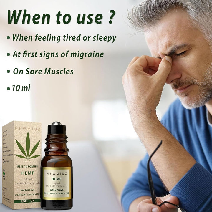 Migraine Stick Headache Roll on 300Mg Hemp Peppermint Eucalyptus Clove & Arnica Aromatherapy Grade Essential Oils for Eaze Head Destress Gifts for Women Perfect Stocking Stuffers