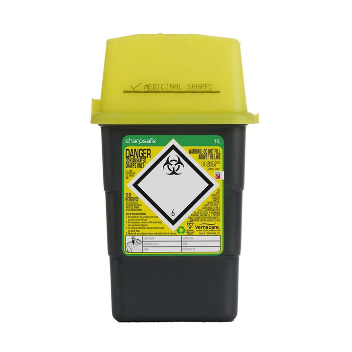 1 Litre 5Th Generation Yellow /Grey -Sharps Bin Clinical Waste Disposal