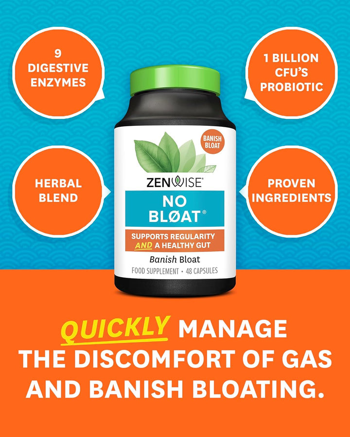 No Bloat - Probiotics, Digestive Enzymes - Ginger, Dandelion, and Lactase to Improve Digestion (48 Count)