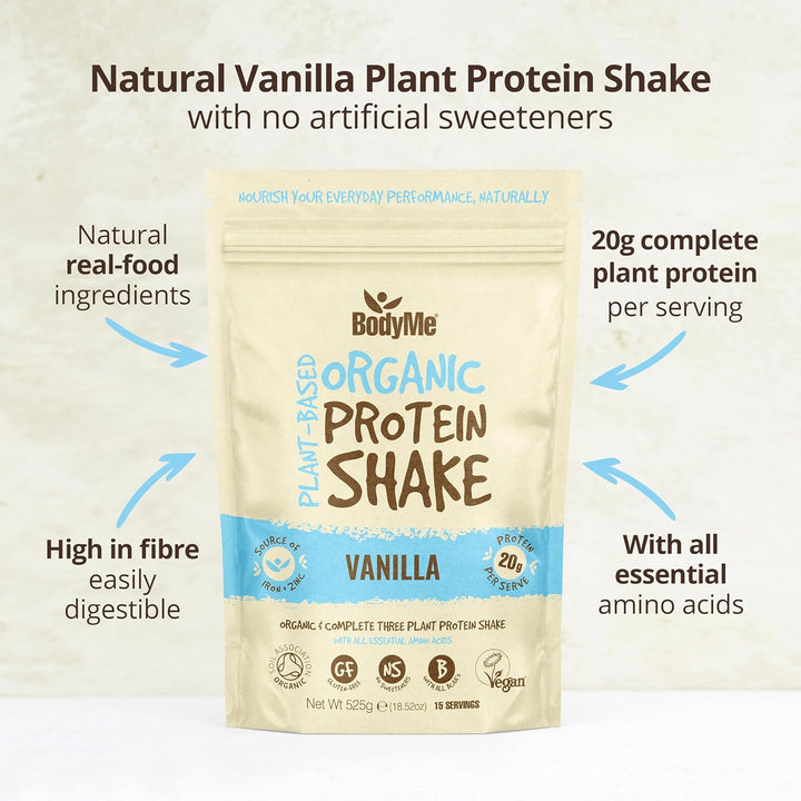 Organic Vegan Protein Powder (525G) Vanilla - 20G Complete Protein - Plant Based Nutrition Shake - Gluten Free, Soy Free, Dairy & Lactose Free, Sweetener Free, High Fibre