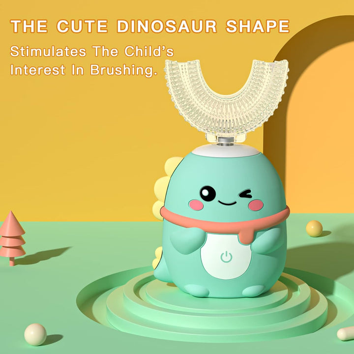 Kids U Shape Electric Toothbrush, Automatic Sonic Toothbrushes with 5 Brush Heads, Cartoon Dinosaur Ultrasonic Toothbrushes for Kids Ages 2-12, Full Mouth Cleaning 360° Automatic