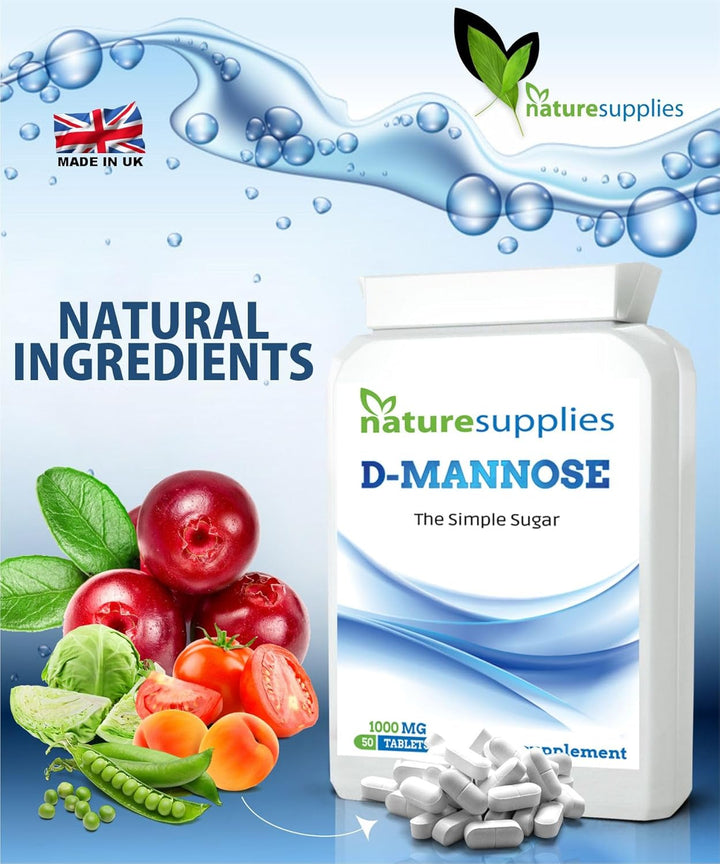 D Mannose Tablets 1000Mg - 50 Pack Dmannose Tablets - (Not D Mannose Capsules or Powder) - Suitable for Vegetarians and Vegans - High Strength D-Mannose Supplement from