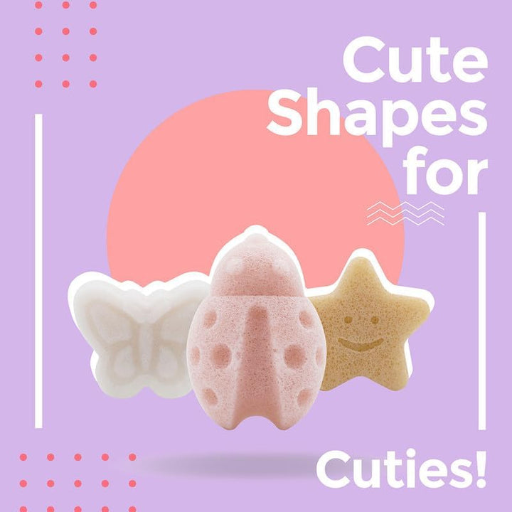 Konjac Baby Sponge for Bathing, Cute Shapes Natural Kids Bath Sponges for Infants, Toddler Bath Time, Natural and Safe Plant-Based Konjac Baby Bath Toys, 3Pc. Set: Butterfly, Ladybug, Star