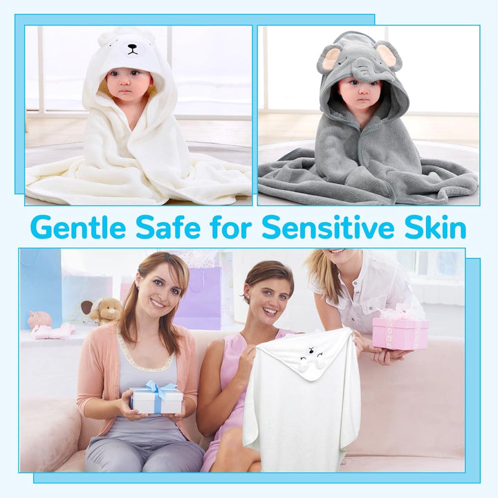 2 Pcs Hooded Baby Towel Set, 80 * 80 Cm Animal Design Baby Bath Towel, Baby Towel Super Absorbent, Animal Design Baby Bath Towels Absorbent, Baby Bath Towel Set for Baby Boys Girls Newborn