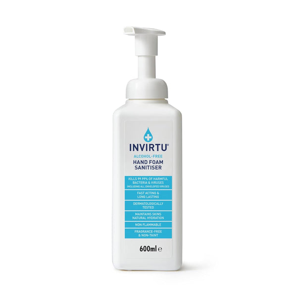 INVIRTU Alcohol Free Antibacterial Hand Sanitiser Foam (600Ml) - Kills 99.9% of Bacteria & Viruses - Large Hand Sanitiser Pump for Home & Professional Use – Non-Scented Disinfectant - Kind to Skin
