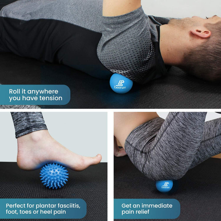 Lacrosse & Hard Spiky Massage Ball Set - Trigger Point, Myofascial Release, Plantar Fasciitis, Deep Tissue, Muscle Relief, Yoga, Pilates, Physio, Rehab - Relieve Stress and Relax Tight Muscle