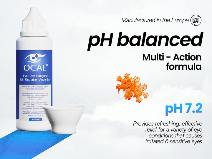 ® Multi Action Eyewash - 100Ml with Eye Wash Cup - 7.2Ph Balanced Ophthalmic Eyewash Solution for Irritation, Redness, Dryness & Tired Eyes – Gentle Eye Rinse – Suitable for Contact Lens Users