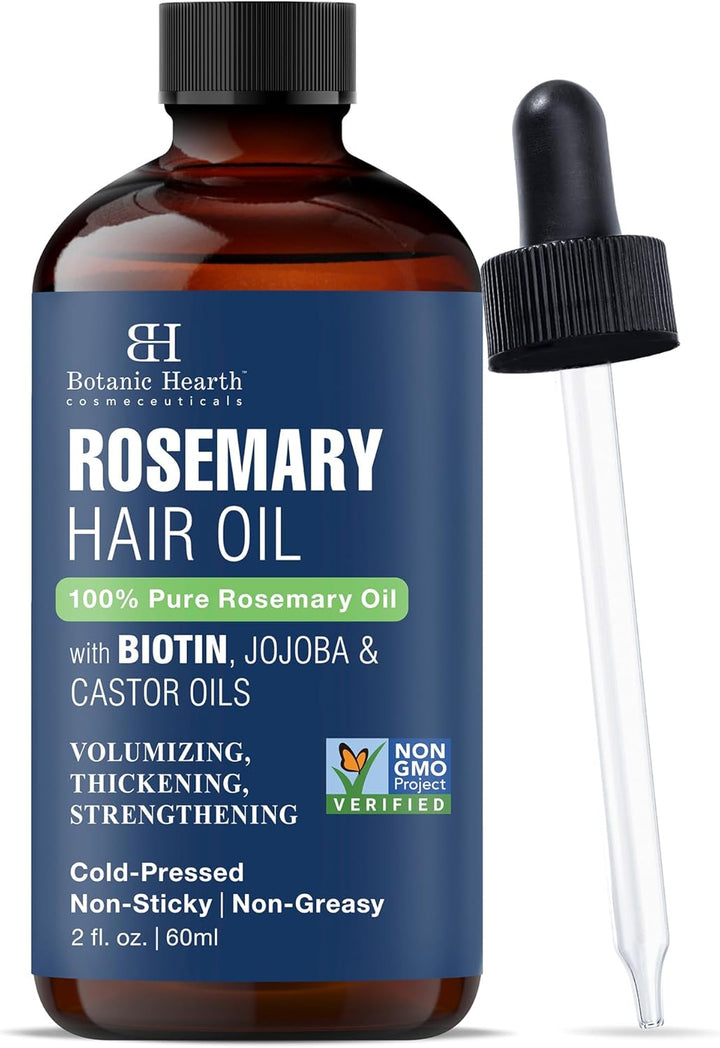 100% Pure Rosemary Oil for Hair Growth Infused with Biotin | Hair Strenghtening Treatment | Nourishing & Volumizing | with Jojoba Oil & Castor Oil | Non GMO Verified | 6.7 Fl Oz