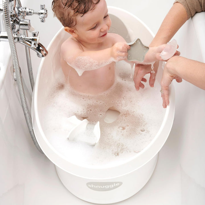 Toddler Bath Tub | Larger Bath for Bigger Kids at Bathtime | Includes Warm and Soft Foam Backrest | Grippy Anti-Slip Surface | Includes Easy Drain Bath Plug | White with Light Grey Backrest