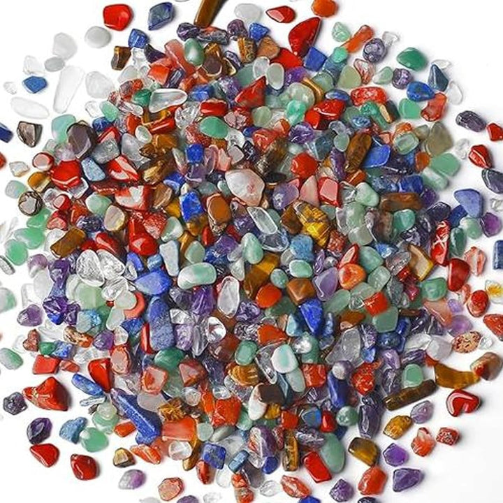 Assorted Mini Tumbled Crystal Stones Chips – Natural Fluorite, Tiger’S Eye, Rose Quartz, Amethyst | Small Polished Gemstones for Crafts, Jewelry, Healing, Aquarium Decoration