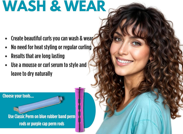 Classic Perm Kit with Amino Acid Complex for Permanent Curls and Waves, Unscented, Blue