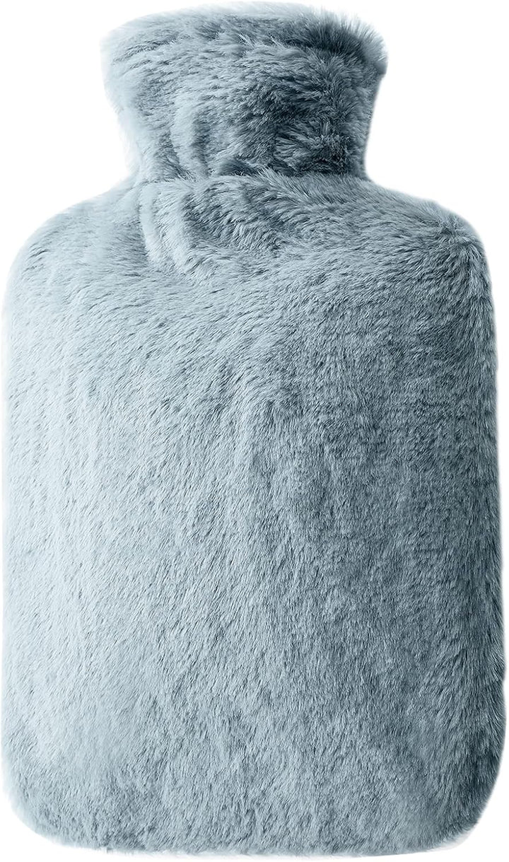 Hot Water Bottle with Fleece Cover, 2L Bag for Cold & Hot Therapy, Fluffy for Back Neck Pain Relief for Adult Kids