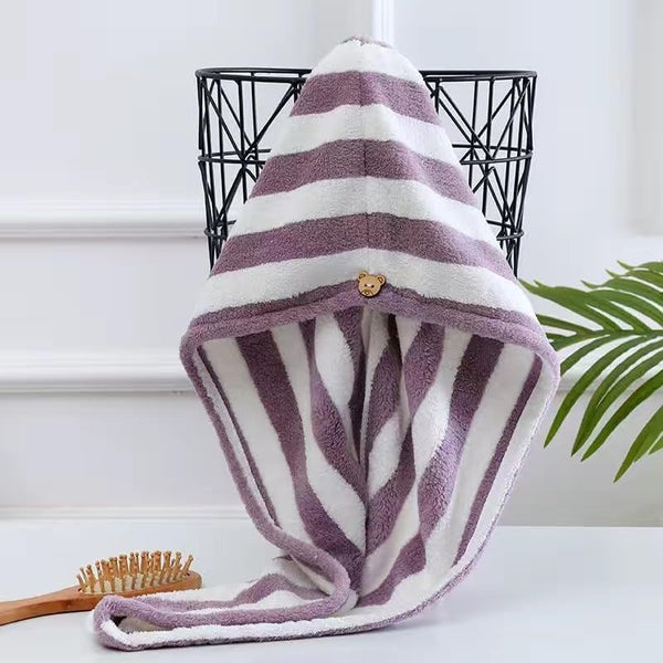 Thicken Hair Towel Wrap - Super Soft, Fast Drying Turbans for Long, Thick, Curly Hair - anti Frizz Wrap with Elastic Strap (Purple)