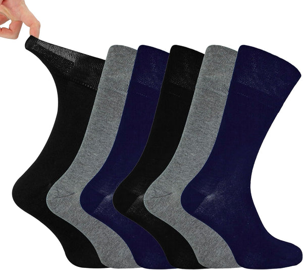 Footnurse - Mens 6 Pairs Cotton Non Elastic Diabetic Socks with Honeycomb Top