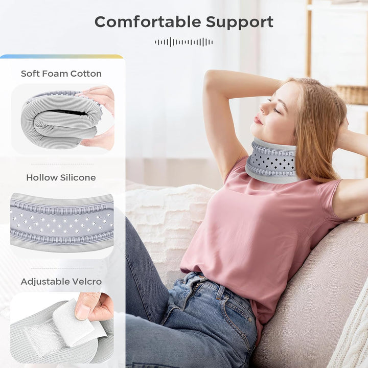 Neck Brace for Neck Pain and Support - Silicone Foam Cervicorrect Neck Brace, Adjustable Neck Support Brace Breathable Cervical Collar for Sleeping Relieving Spinal Pain and Pressure (Grey)