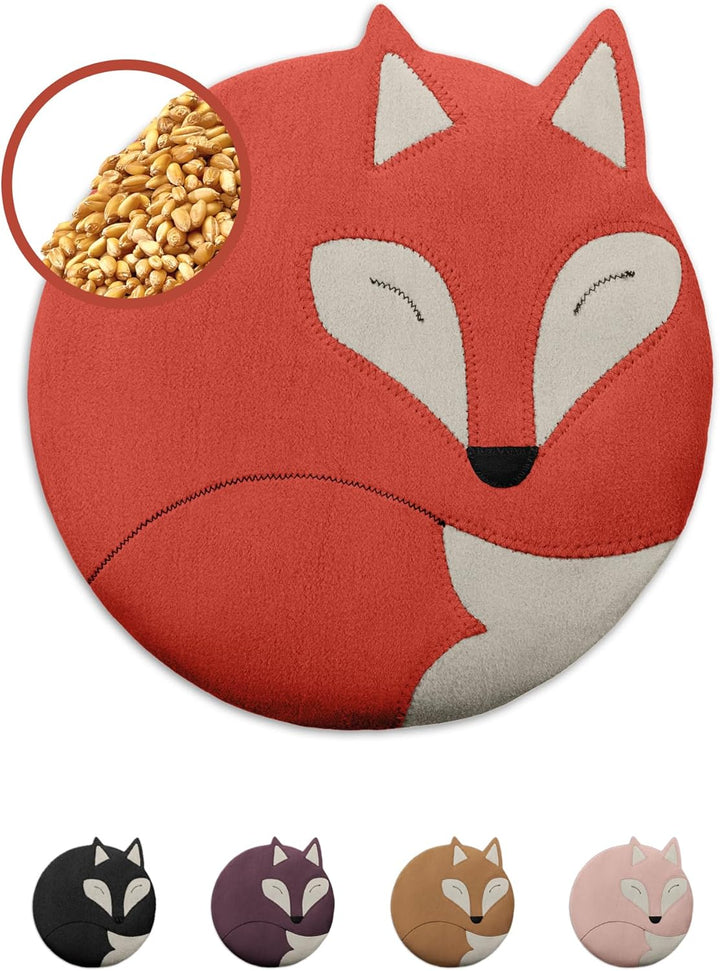 Wheat Bag Microwavable, Unscented/Heat Pack for Stomach and Lower Back/Animal: Fox Luca, Red