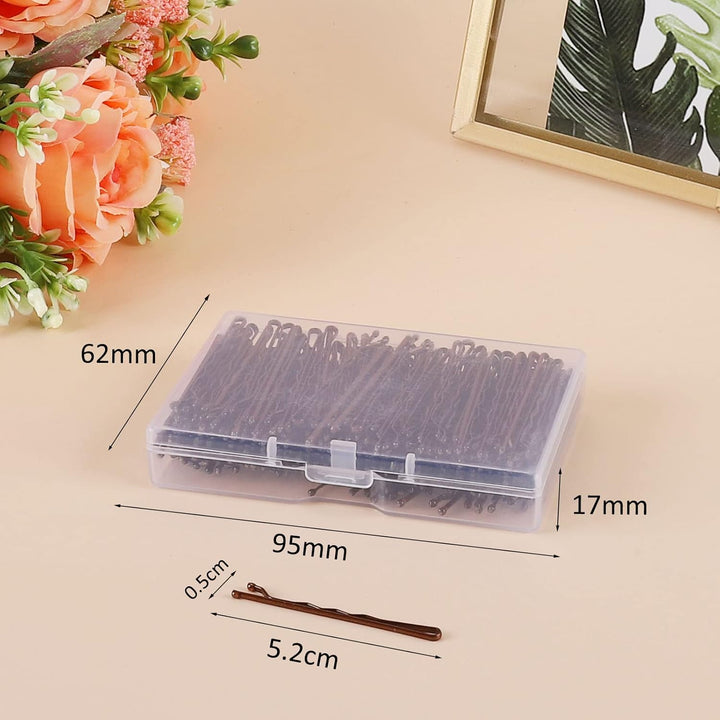 Bobby Pins, 200Count Brown Hair Pins Hair Grips with Box for Women Lady Girls Kids Kirby Grips Invisible Wave Hairgrip Barrette Hairclip Bulk Hair Accessories (Brown 5.2CM)