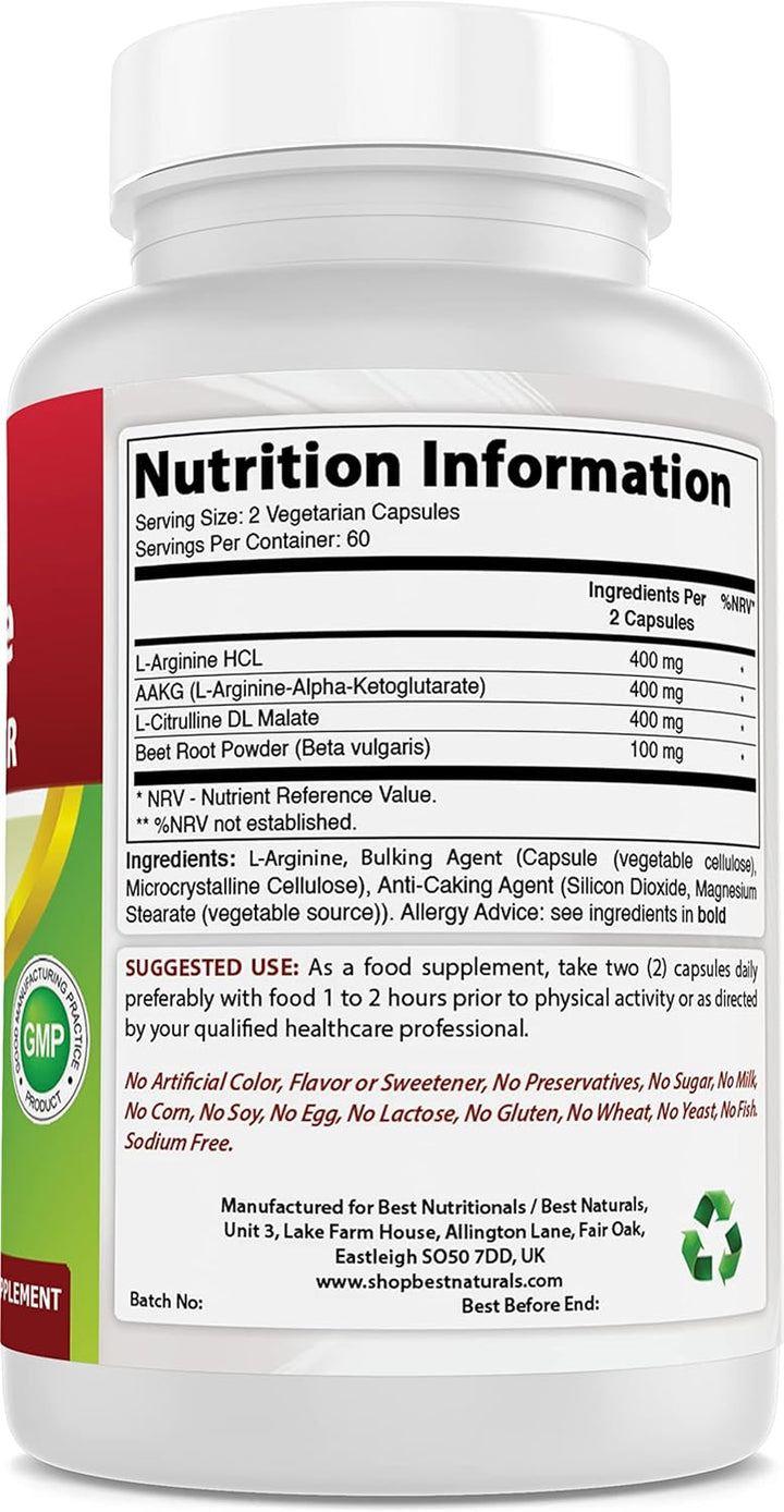 L-Arginine NO Booster Triple Strength 1300 Mg Serving 120 Veg Capsules