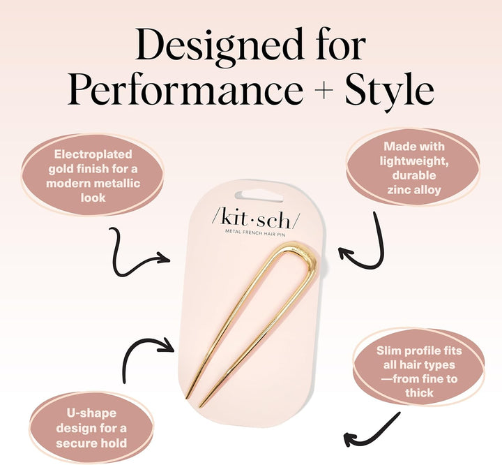 French Hair Pins for Women – Elegant & Durable Metal Hair Fork for Updos, Bun & Twist Hairstyles, Secure Hold All Day, Comfortable Fit | Ideal Gifts for Women- Gold, 1Pc