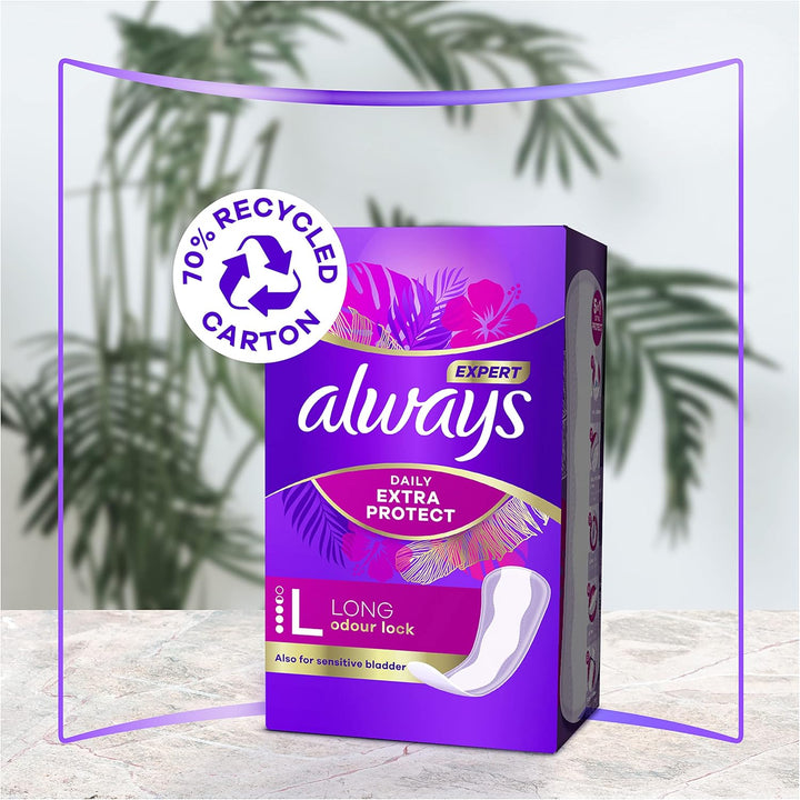 Dailies Extra Protect Panty Liners Long plus X44, Breathable, Flexible and Comfortable with Absorbent Core 4X44 Ct
