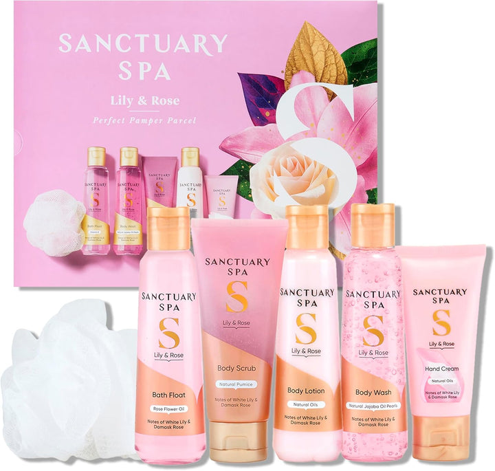 Spa Lily & Rose Perfect Pamper Parcel – Luxury Bath & Body Gift Set for Women with Shower Gel, Body Lotion & More – Relaxing Spa Gift for Her, Ideal for Birthday, Christmas & Self Care