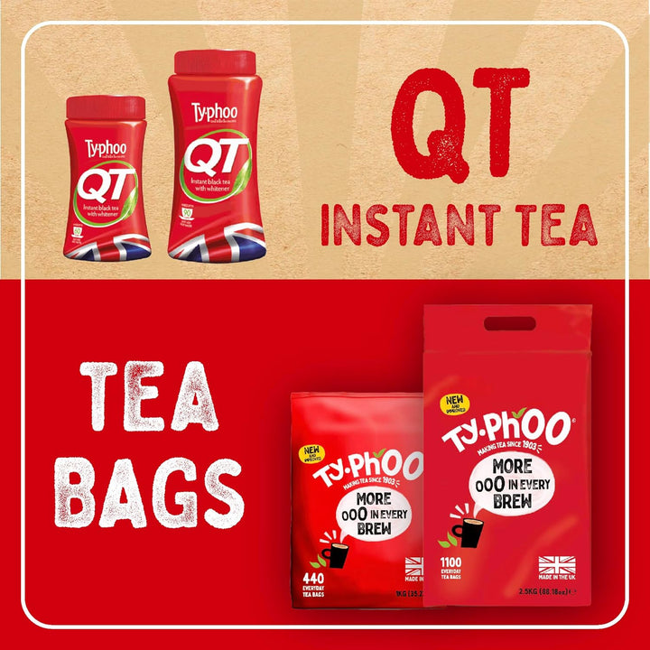 Typhoo QT • Instant One Cup Tea with Whitener • 12 X 125G Tub • Makes up to 60 Cups of Instant Tea • Creamy, Sweet & Convenient • Just Add Hot Water • No Teabags or Milk Needed
