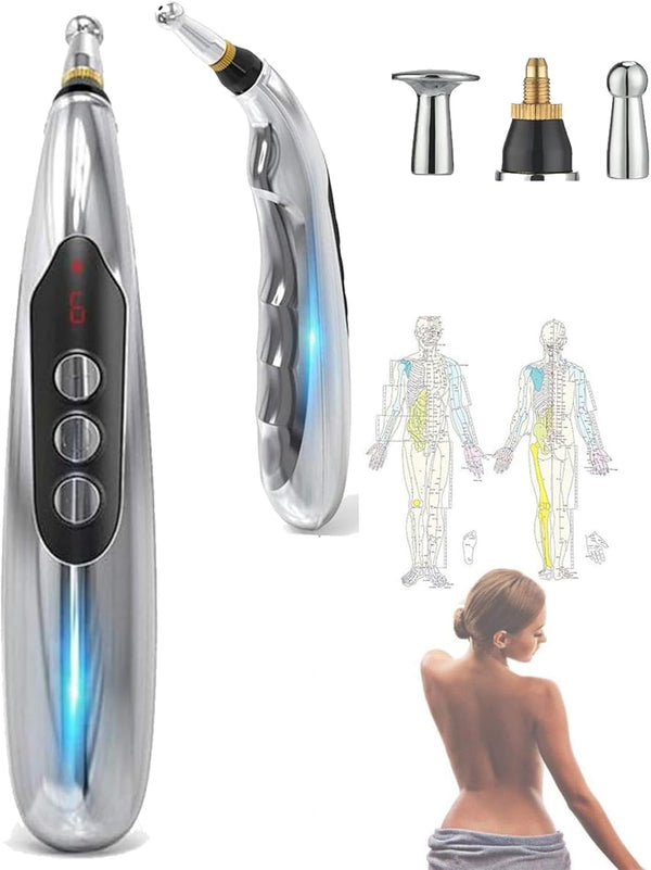 Acupuncture Pen USB Rechargeable, Accupressure Pen with 3 Massage Heads 9 Levels, Powerful Meridian Energy Pen Massage Pen for Office, Leisure and Work