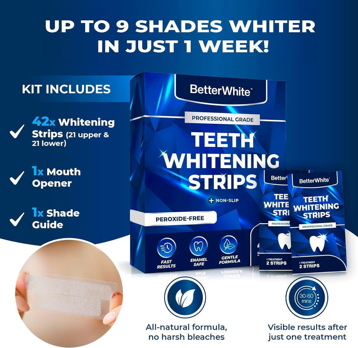 Professional Teeth Whitening Strips 7 Treatments - Enamel Safe - Non-Sensitive Formula - 14 Peroxide-Free Whitening Strips - Dentist Formulated Teeth Whitening Kit