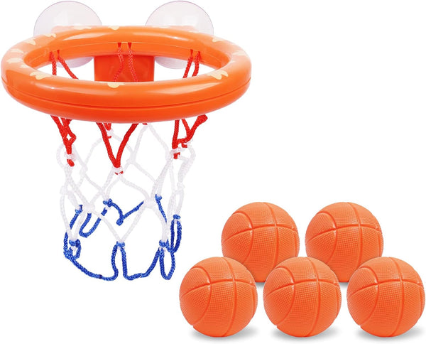 Baby Bath Toys, Bath Basketball Hoop for Baby, Bath Toys Fun Basketball Hoop & Balls Set 5 Balls Included, Bathes Toy Bathtub Basketballs Hoop with Strong Suction Cup, Fun Toddler Bathes Toy